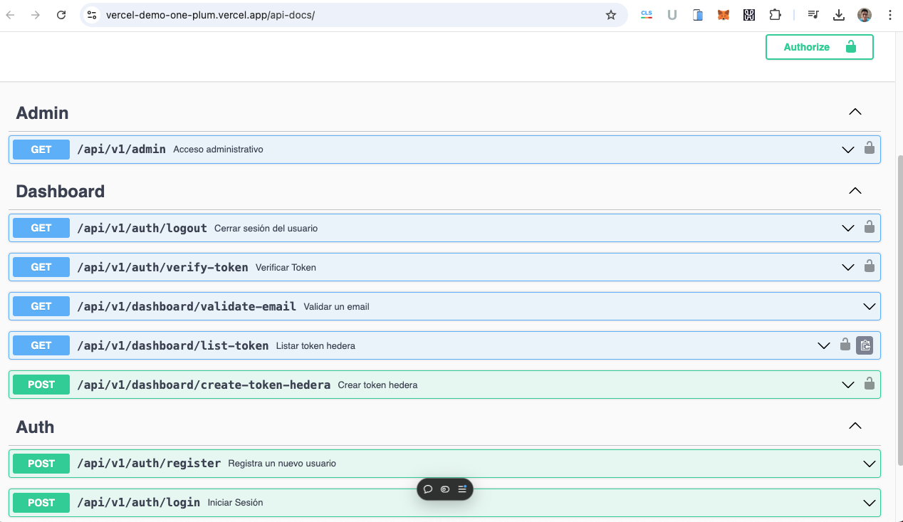 Api con Autenticación NodeJS + JWT + Express + MongoDB + Sdk Hedera